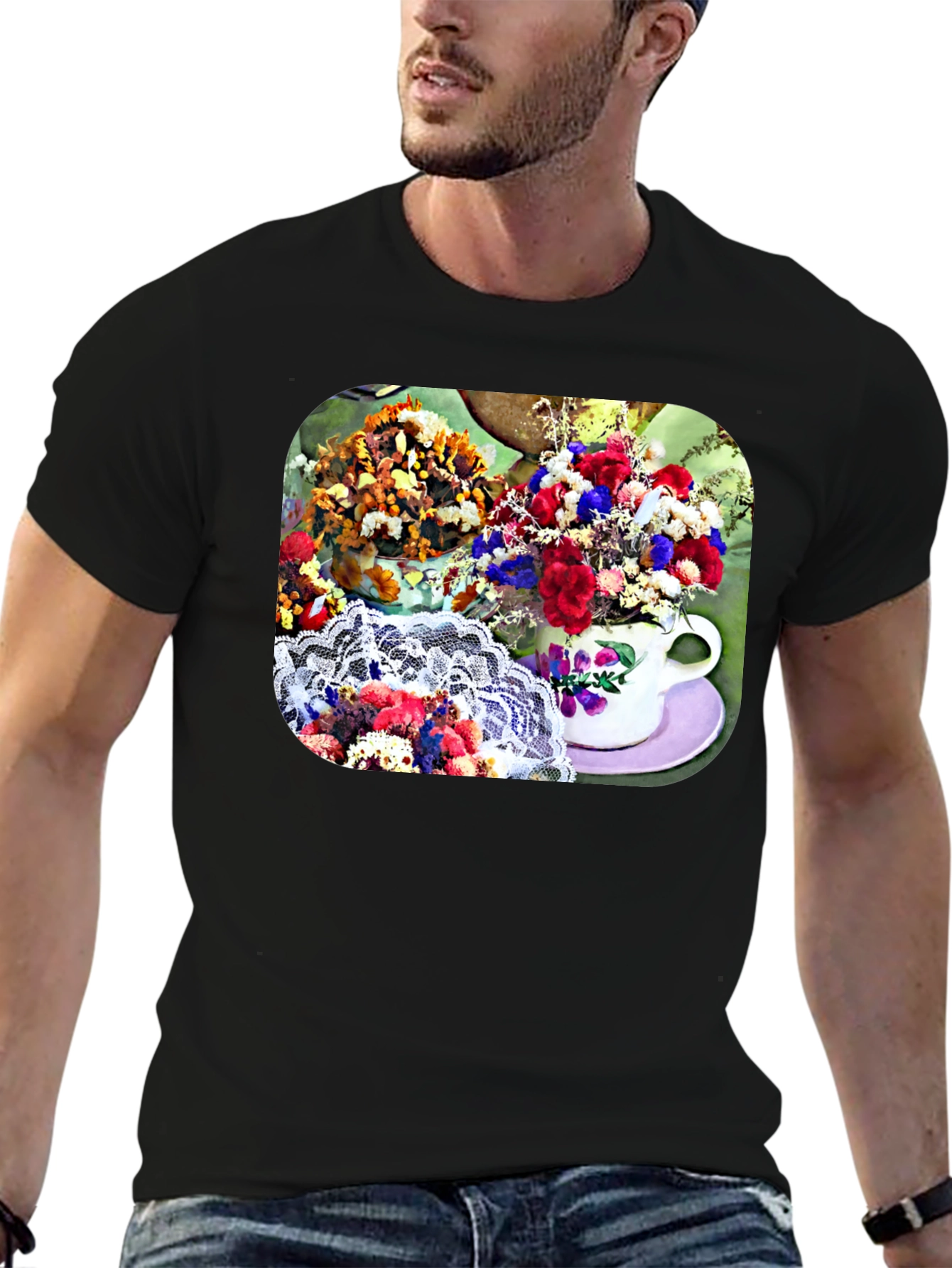 Floral Teacup Graphic Tee - Stylish Casual Wear