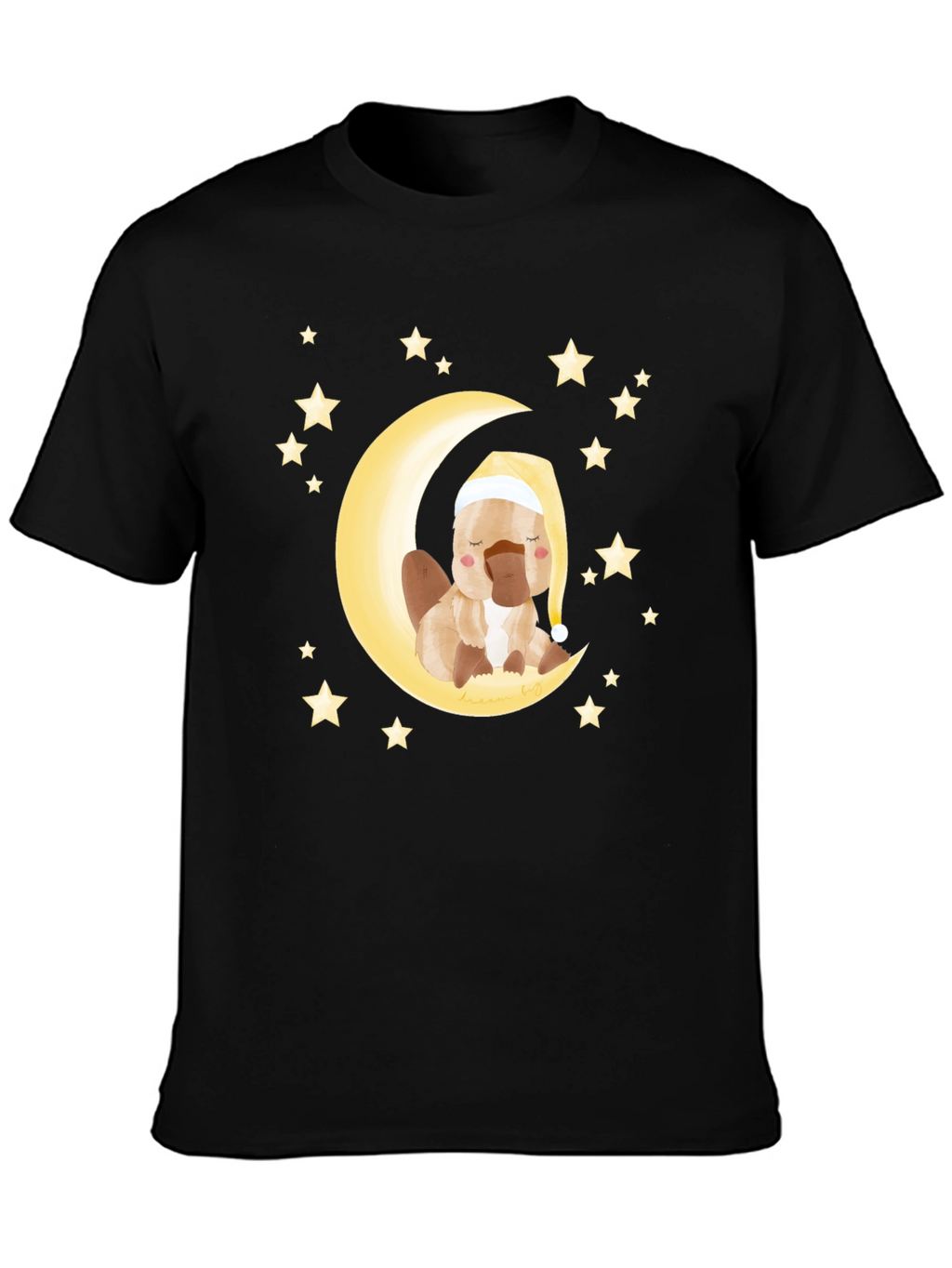 Cute Cartoon Platypus Moon Stars Graphic T-Shirt