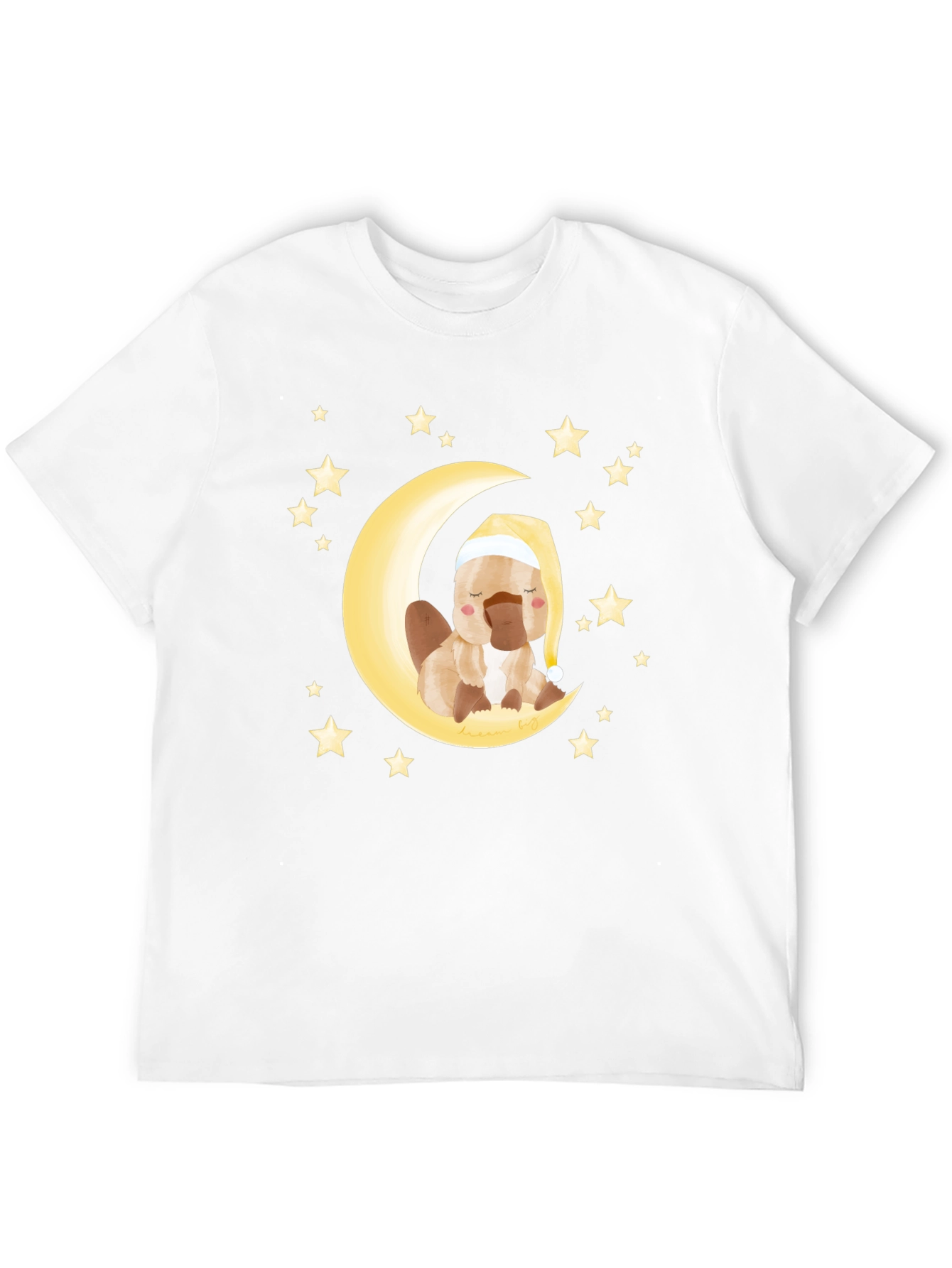 Cute Cartoon Platypus Moon Stars Graphic T-Shirt