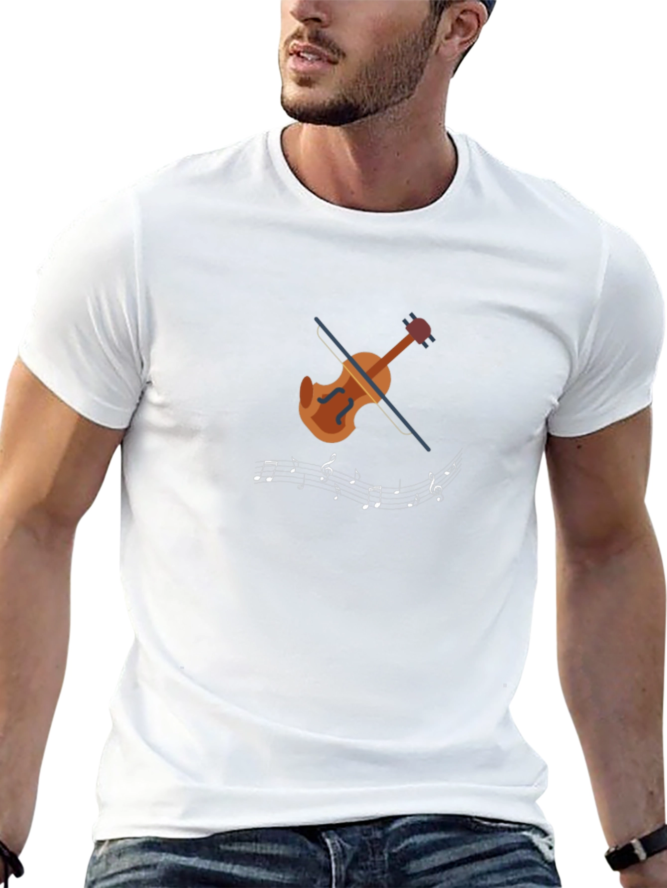 Musical Notes Violin Graphic Tee - Black