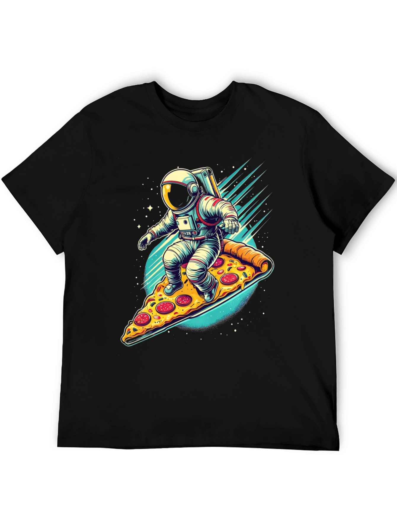 Astronaut Pizza Surfer Graphic T-Shirt