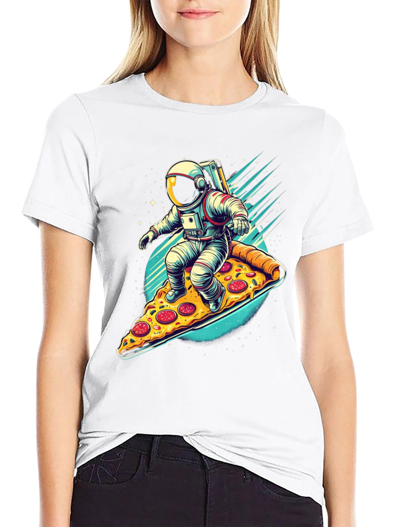 Astronaut Pizza Surfer Graphic T-Shirt