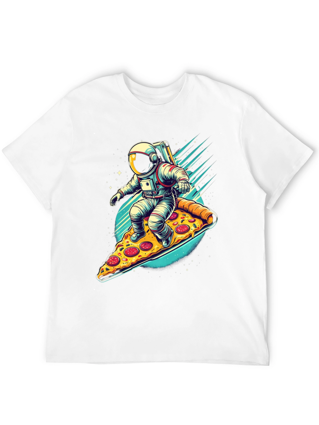 Astronaut Pizza Surfer Graphic T-Shirt