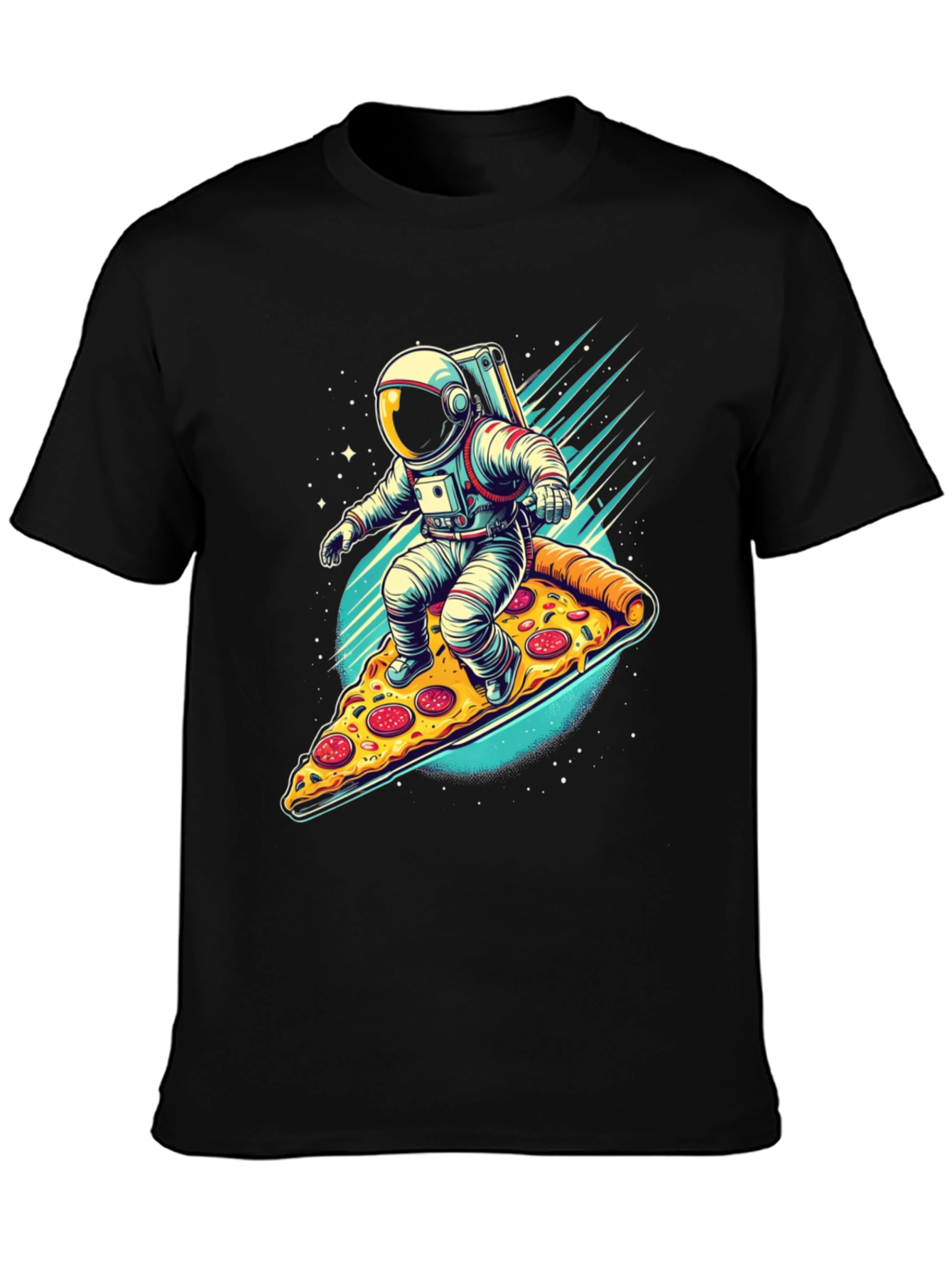 Astronaut Pizza Surfer Graphic T-Shirt