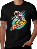 Astronaut Pizza Surfer Graphic T-Shirt