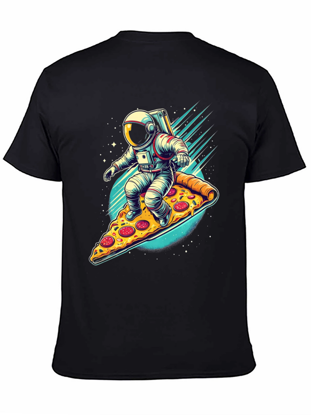 Astronaut Pizza Surfer Graphic T-Shirt