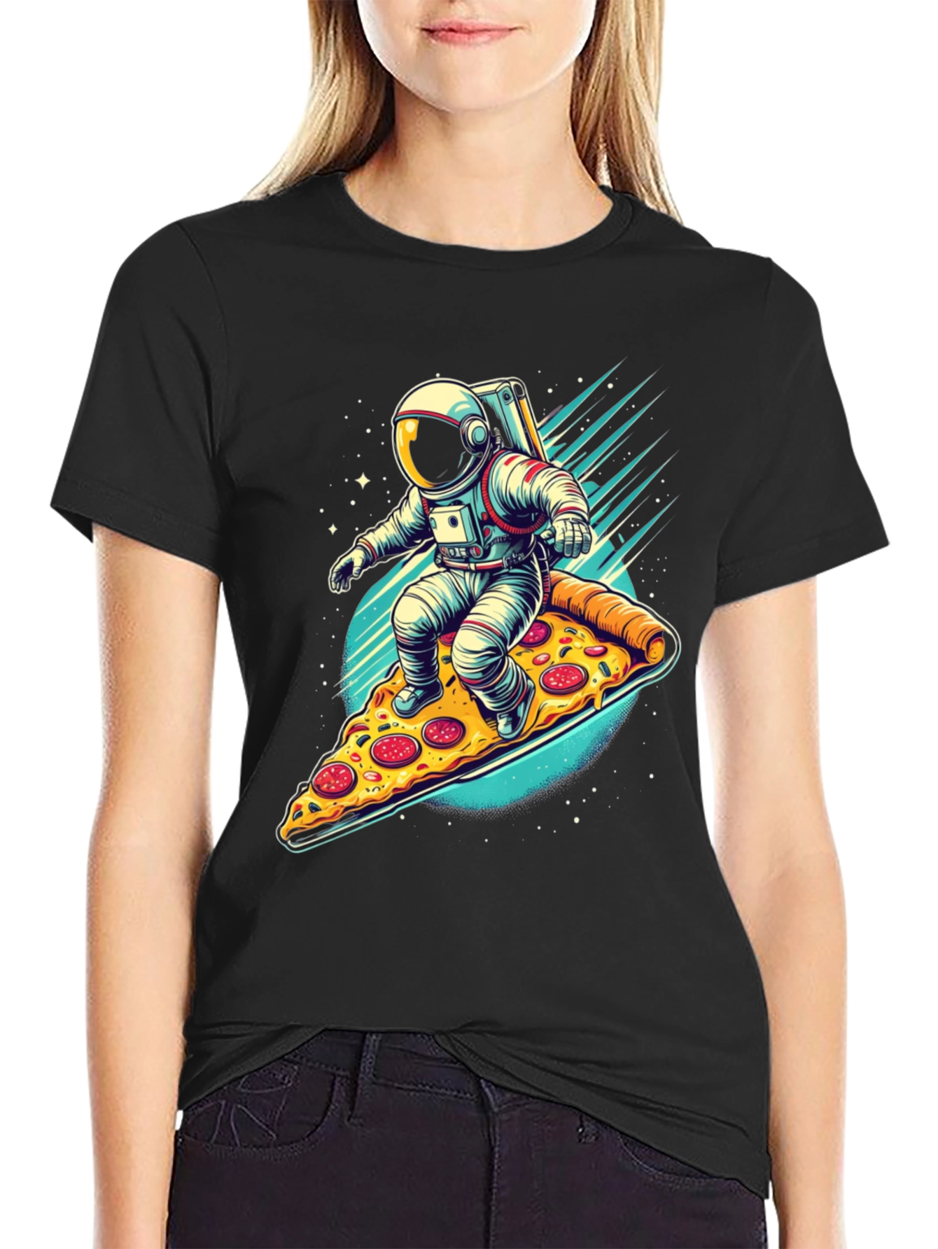 Astronaut Pizza Surfer Graphic T-Shirt