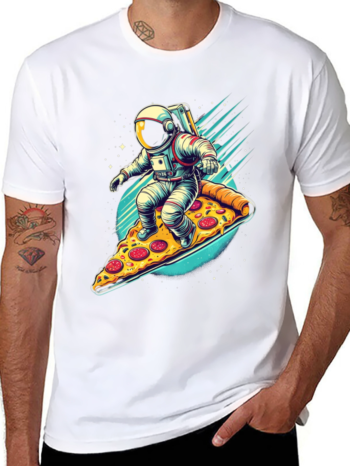 Astronaut Pizza Surfer Graphic T-Shirt