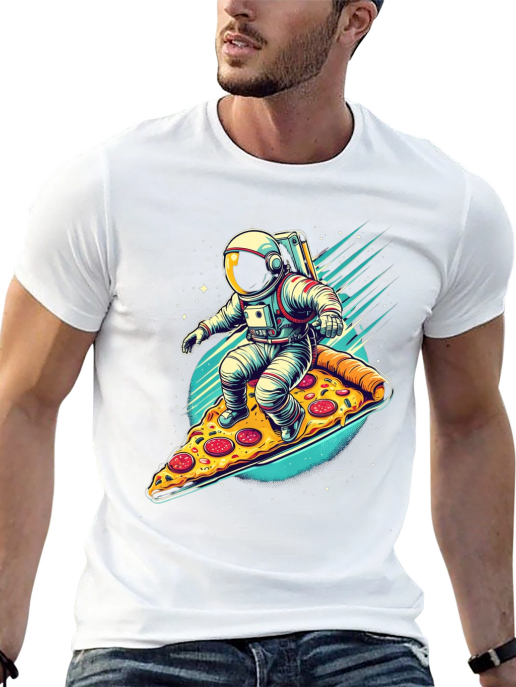 Astronaut Pizza Surfer Graphic T-Shirt