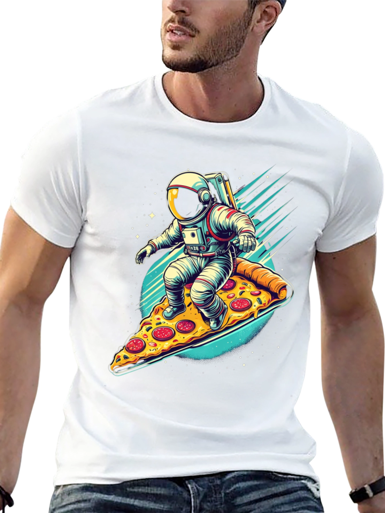 Astronaut Pizza Surfer Graphic T-Shirt