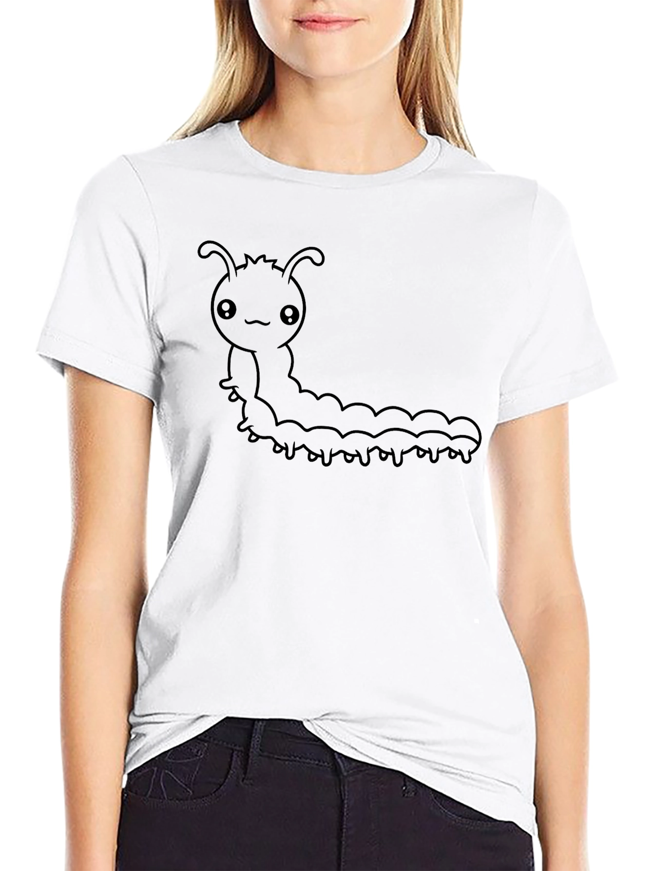 Kawaii Caterpillar Graphic Black T-Shirt