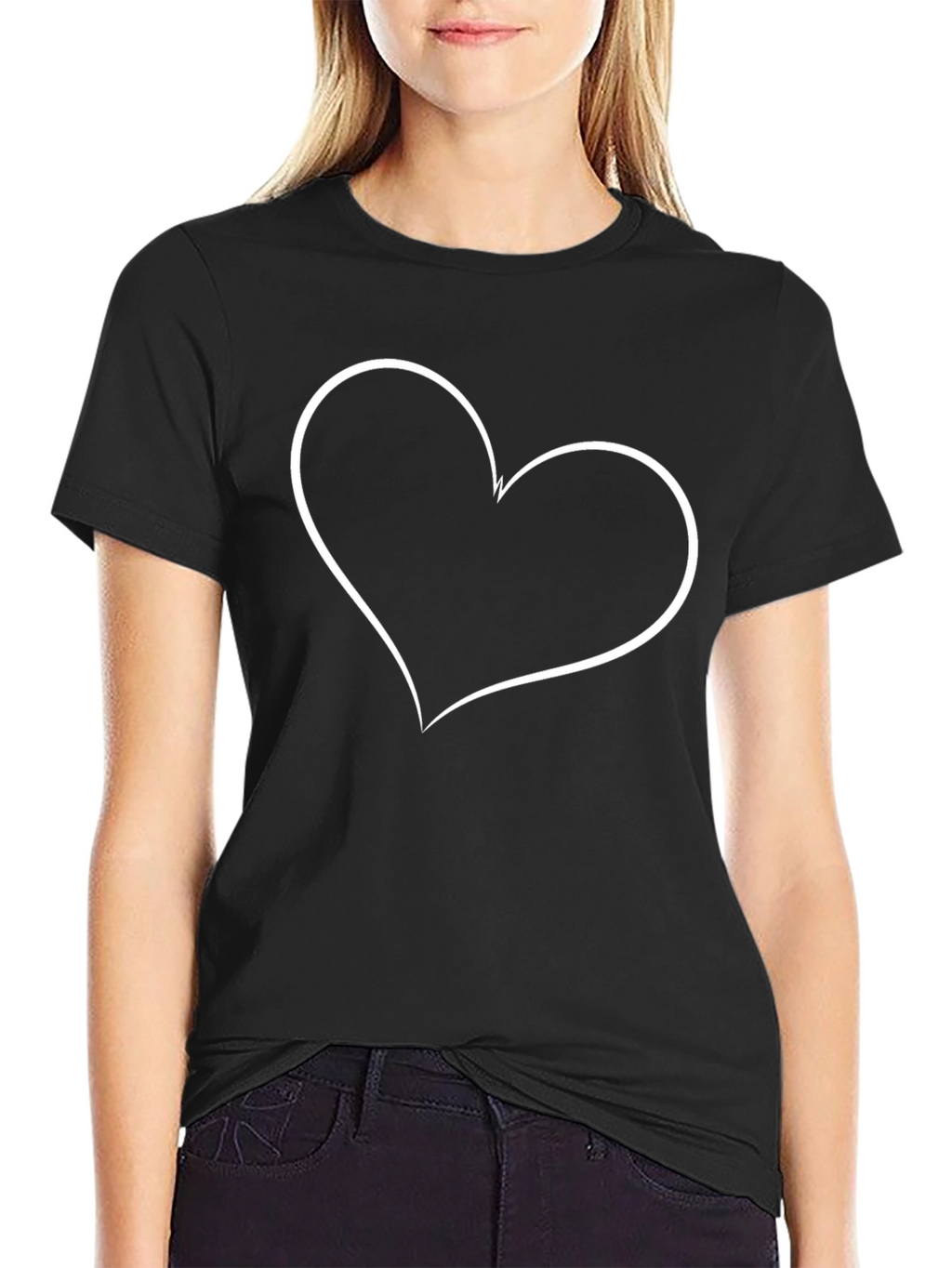 Heart Outline Graphic T-Shirt - Casual Black Tee