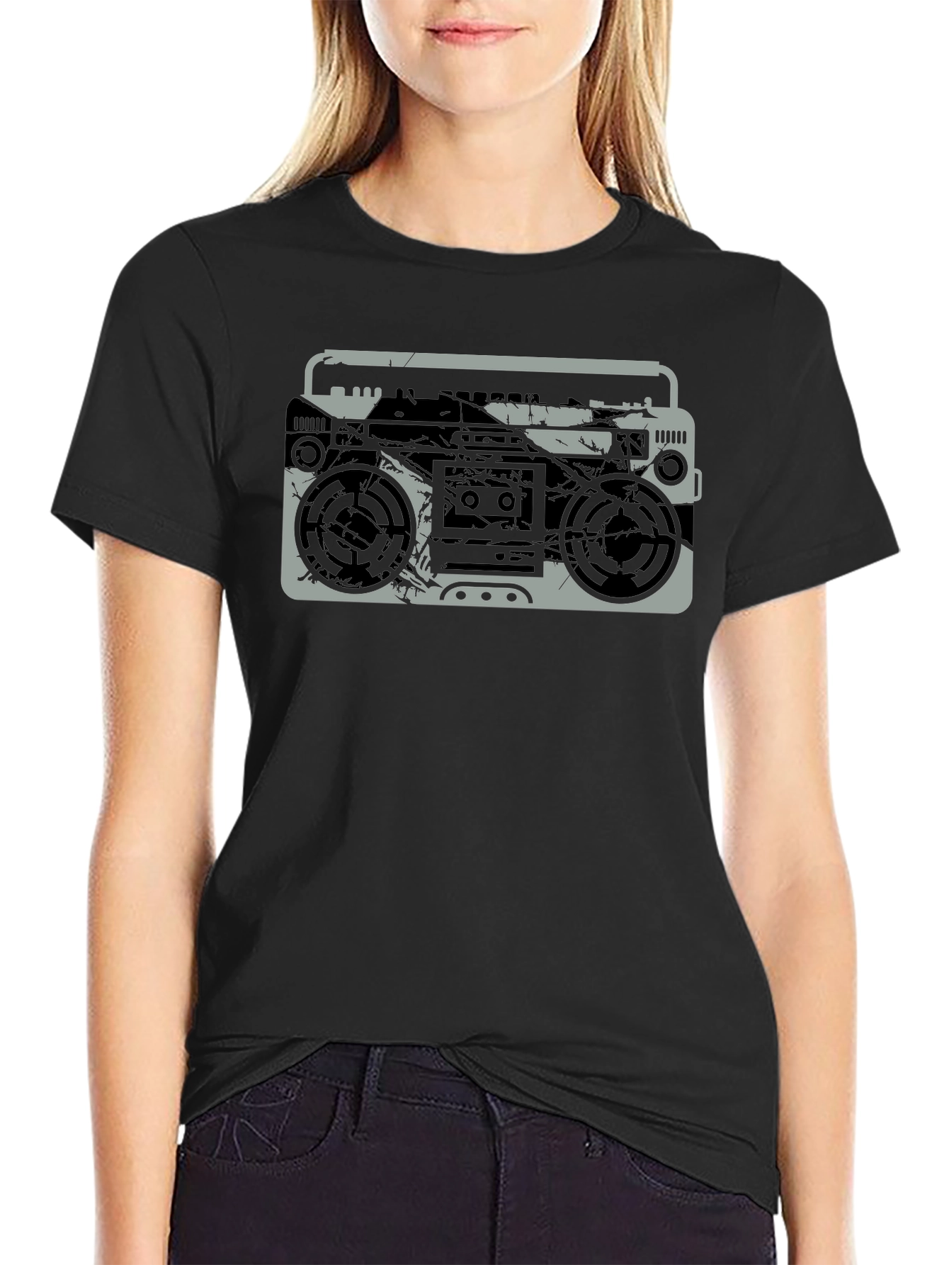 Vintage Boombox Graphic T-Shirt - Black