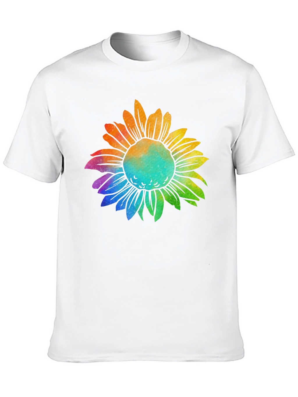 Rainbow Sunflower Graphic Tee - Black Cotton T-Shirt