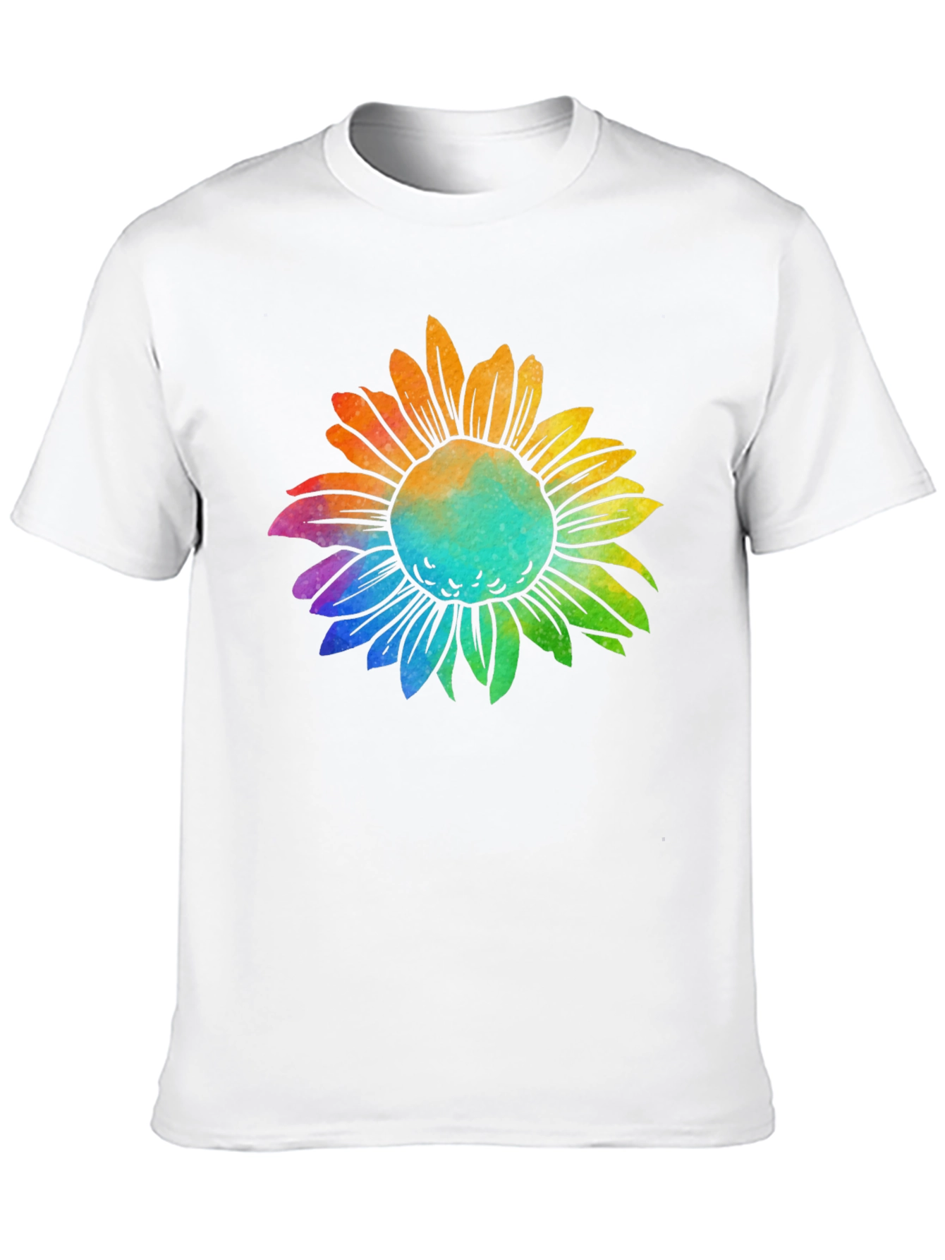 Rainbow Sunflower Graphic Tee - Black Cotton T-Shirt