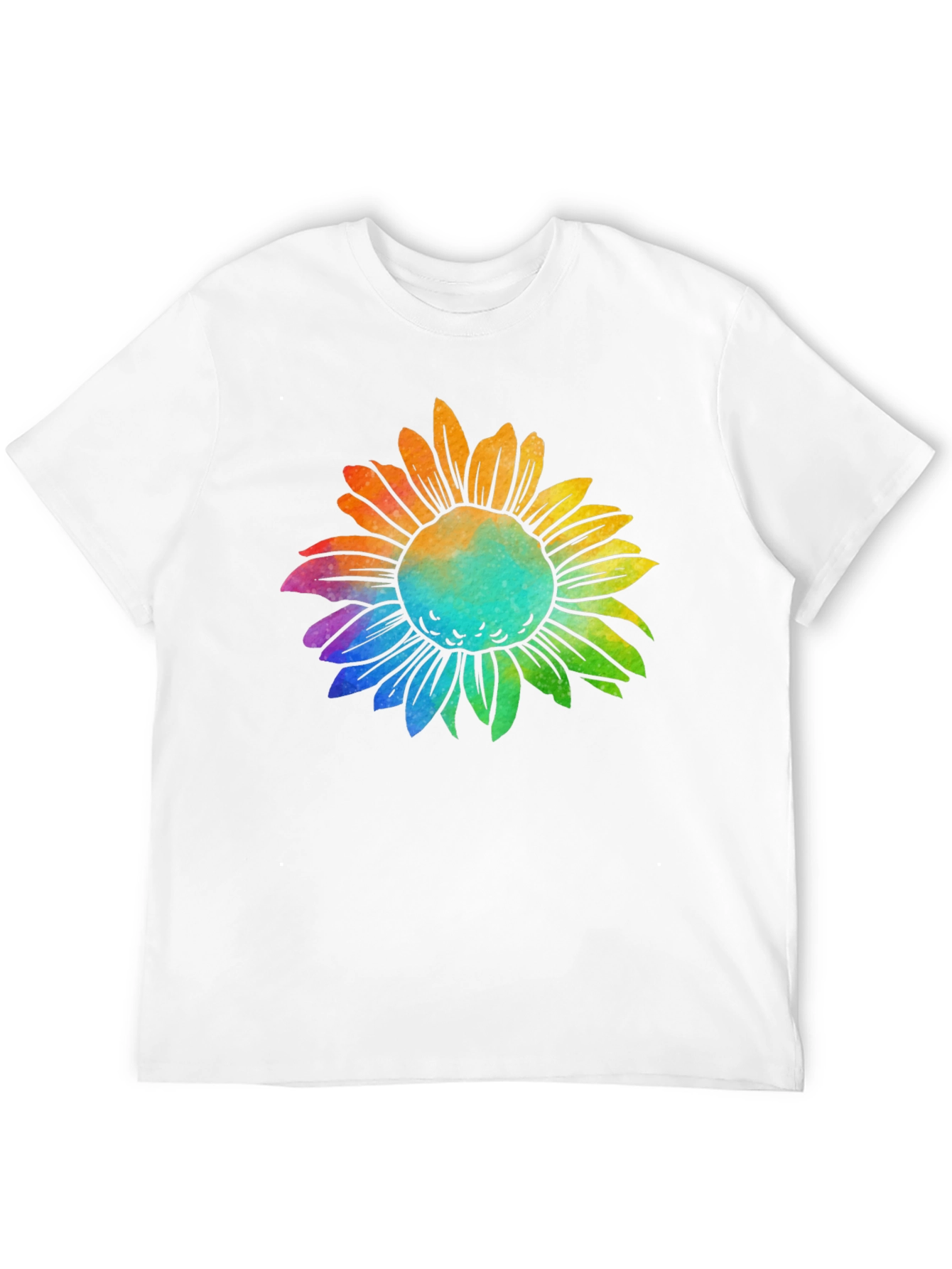 Rainbow Sunflower Graphic Tee - Black Cotton T-Shirt