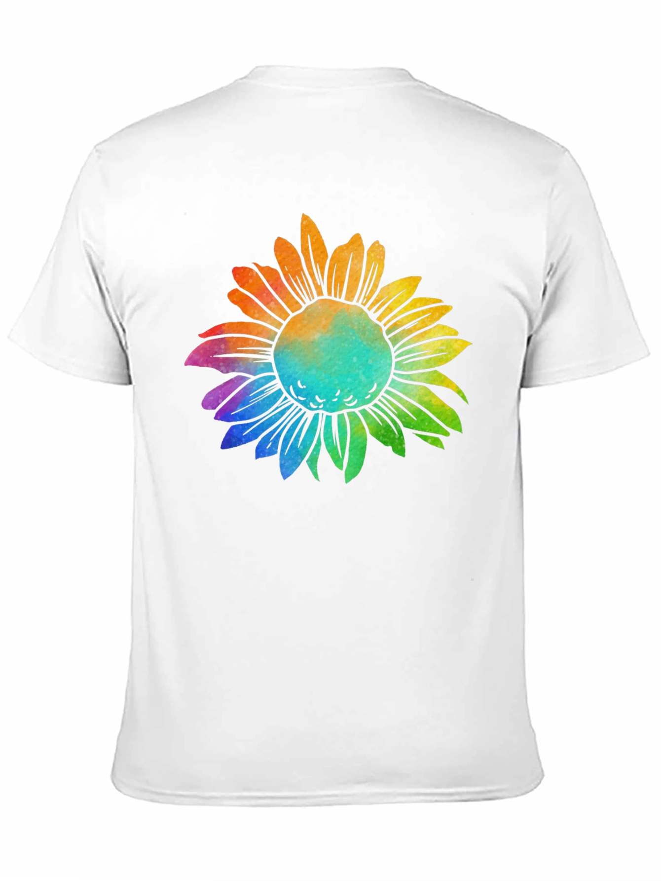 Rainbow Sunflower Graphic Tee - Black Cotton T-Shirt