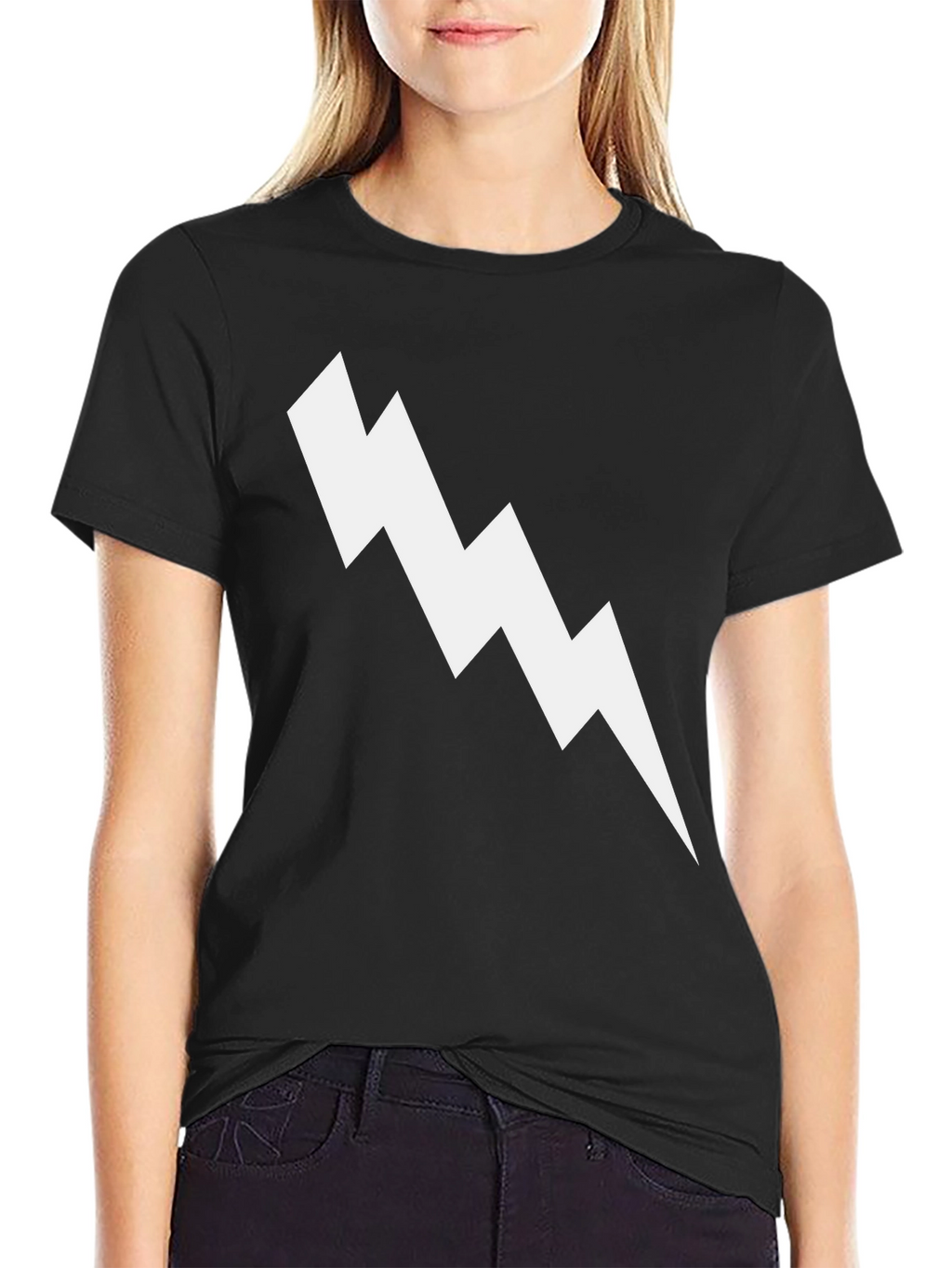 Lightning Bolt Graphic Tee - Black Cotton T-Shirt