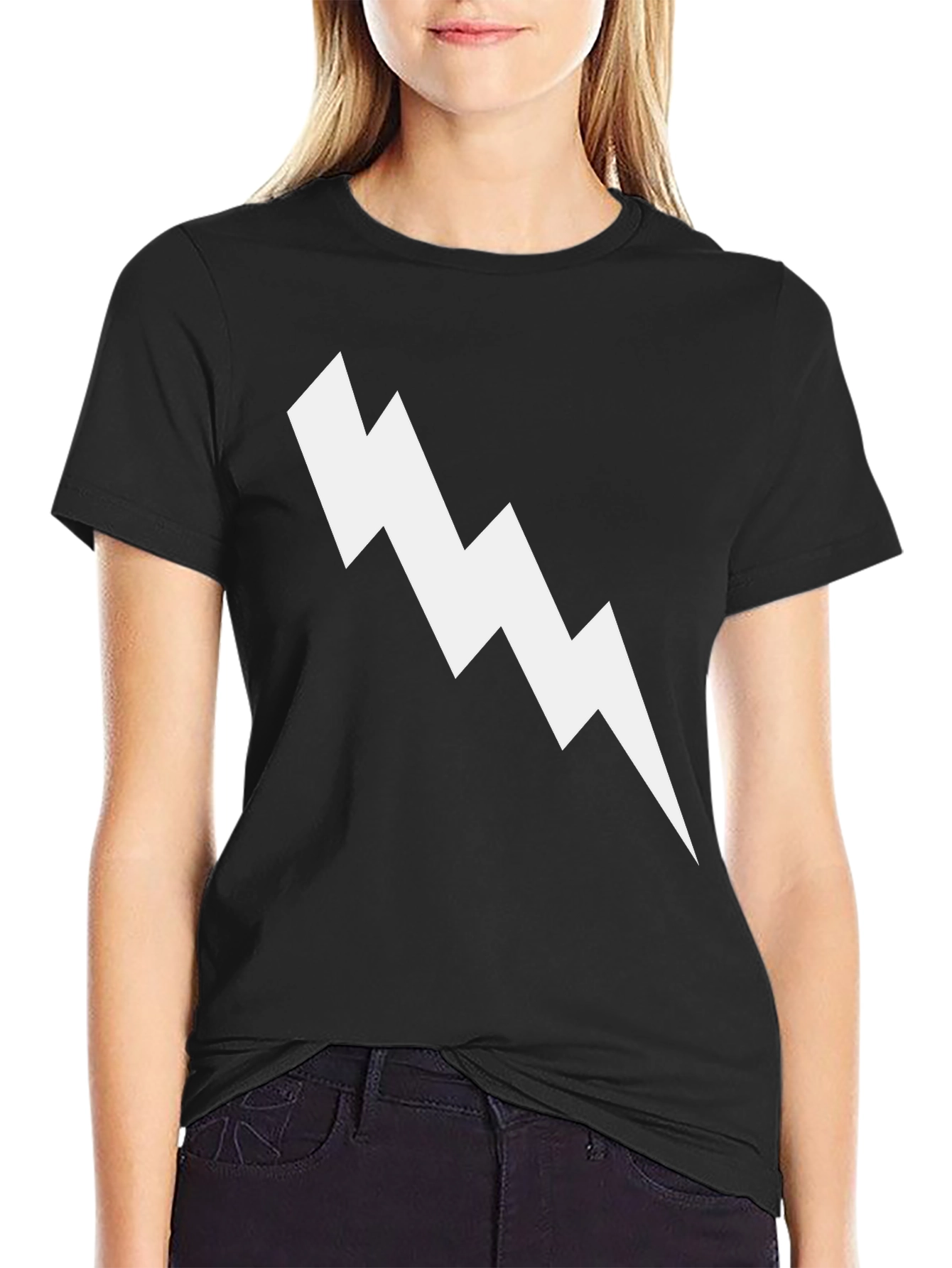 Lightning Bolt Graphic Tee - Black Cotton T-Shirt
