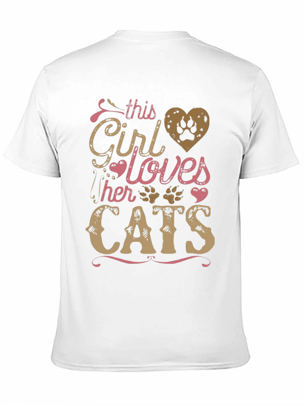 Girl Loves Cats Black T-Shirt Paw Print