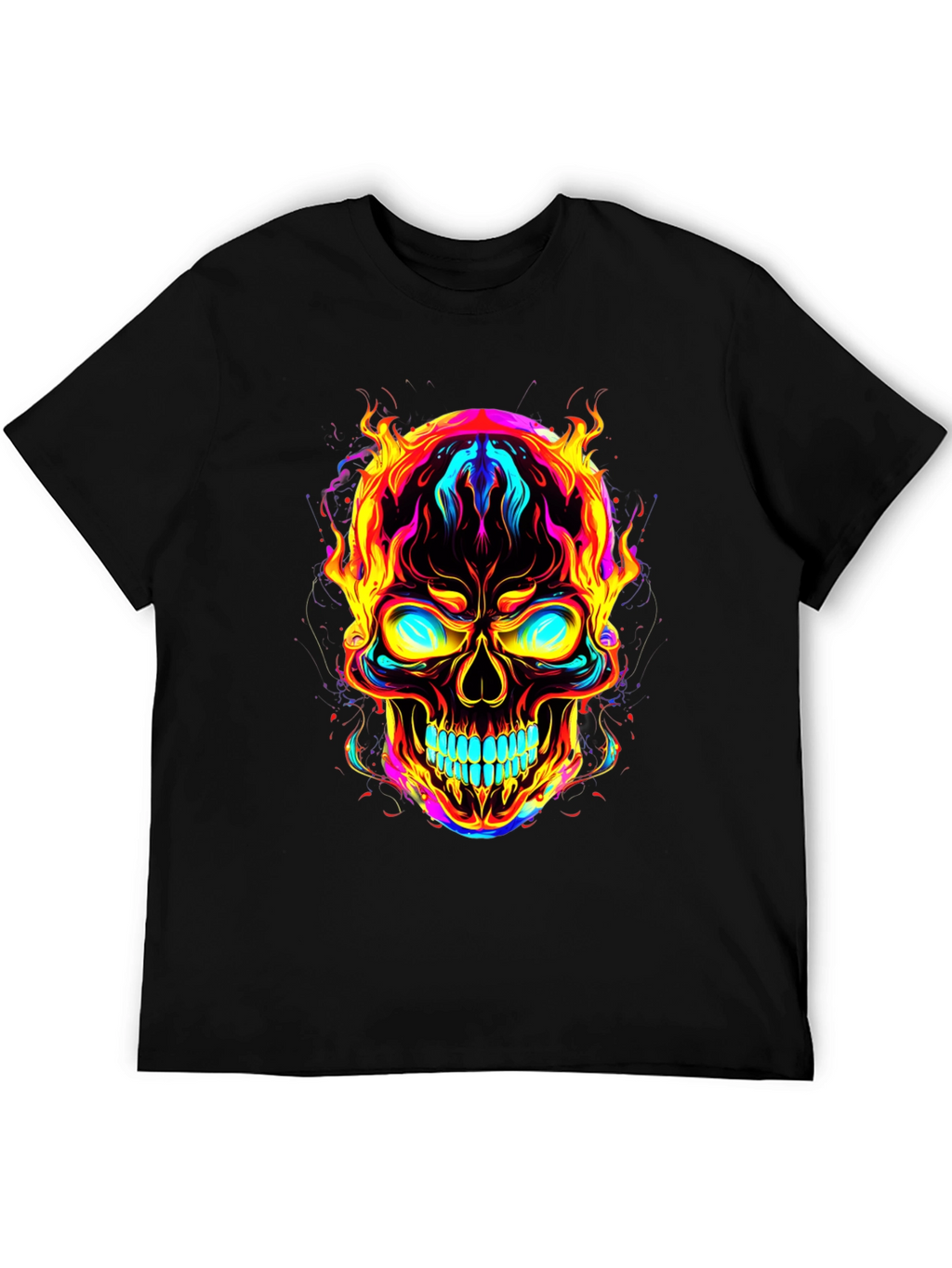 Flaming Skull Graphic Tee - Bold Black T-Shirt