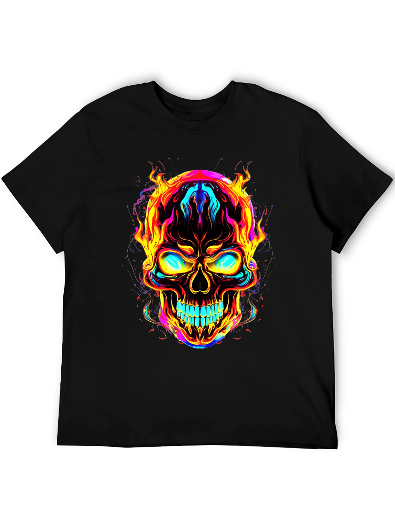 Flaming Skull Graphic Tee - Bold Black T-Shirt