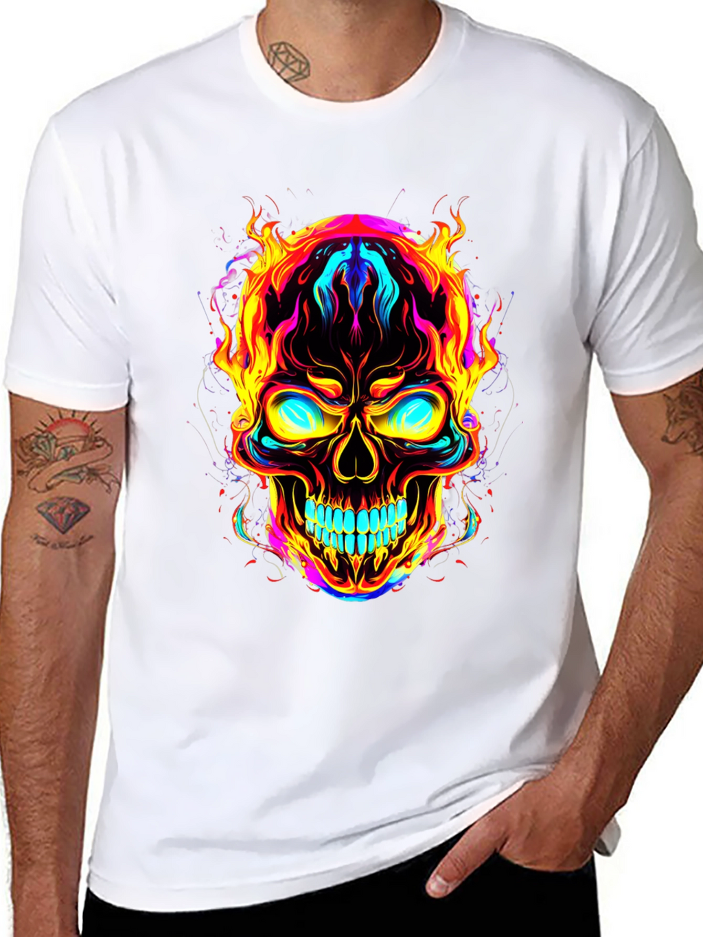 Flaming Skull Graphic Tee - Bold Black T-Shirt