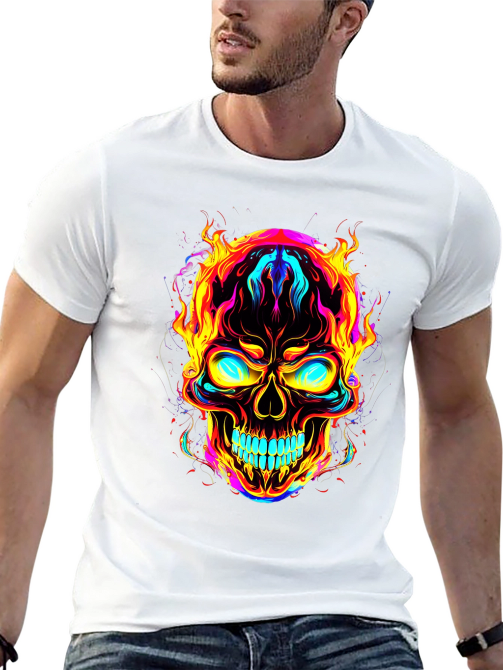 Flaming Skull Graphic Tee - Bold Black T-Shirt