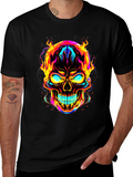 Flaming Skull Graphic Tee - Bold Black T-Shirt