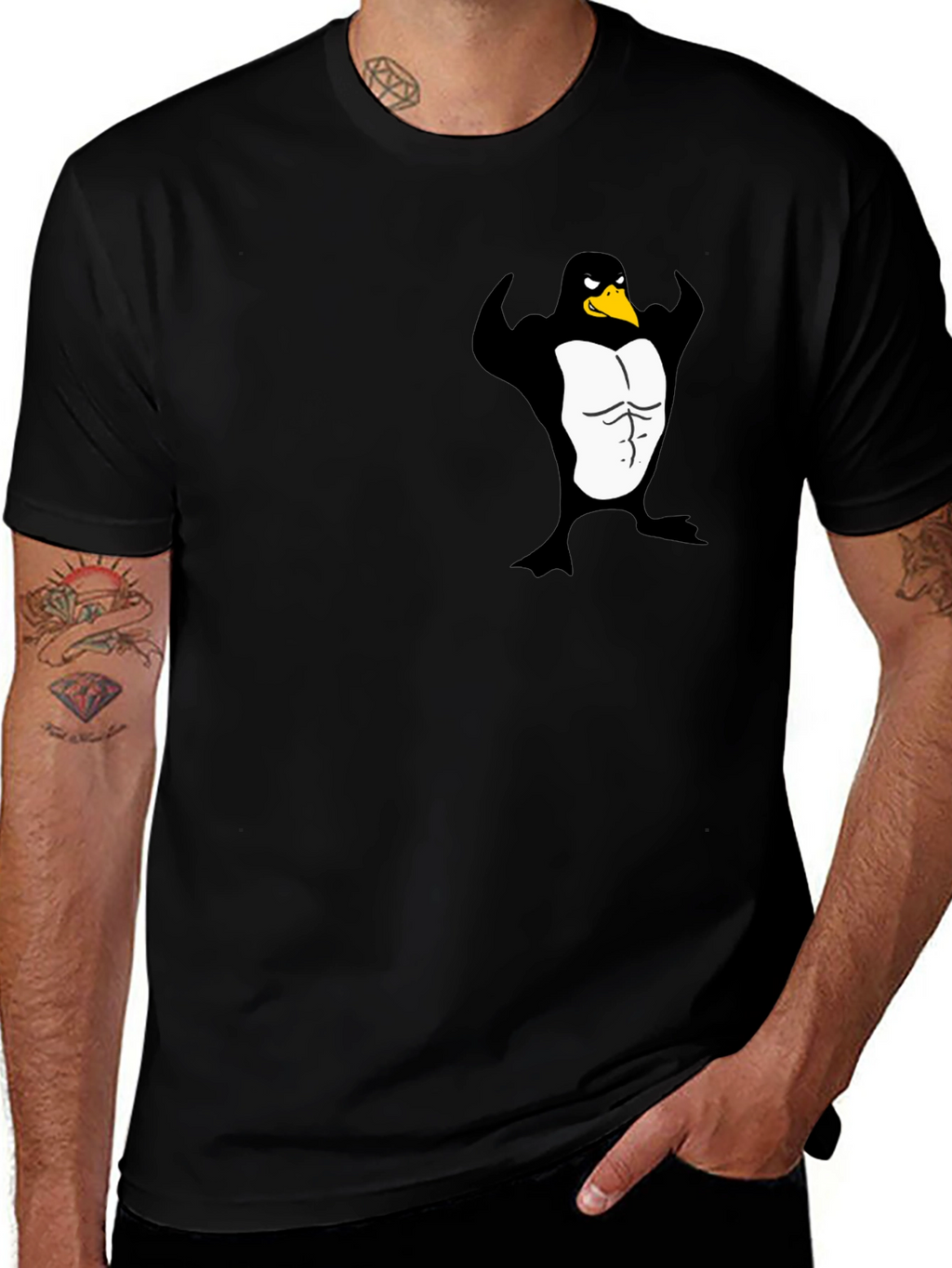 Muscle Penguin Graphic Black T-Shirt