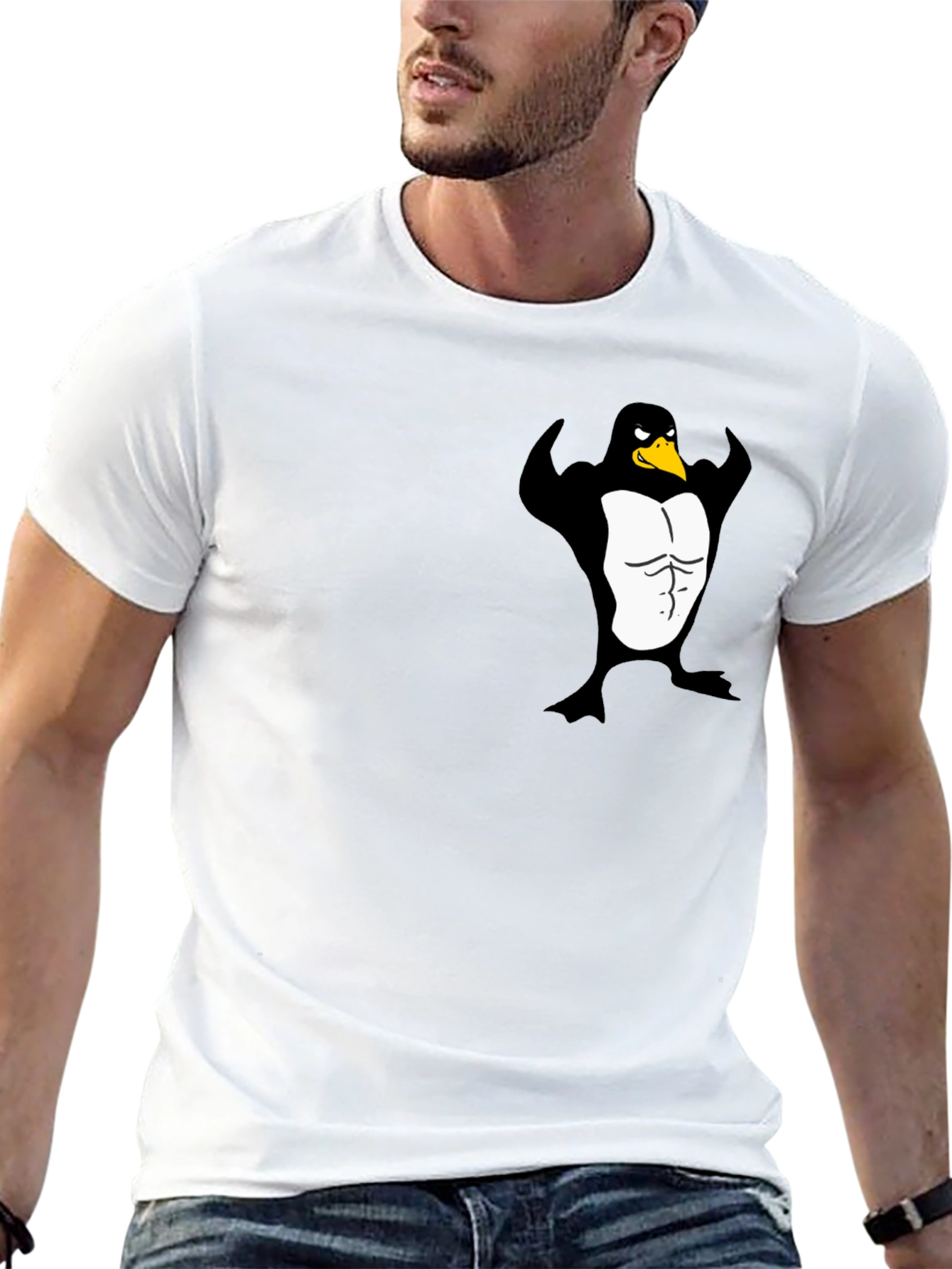 Muscle Penguin Graphic Black T-Shirt