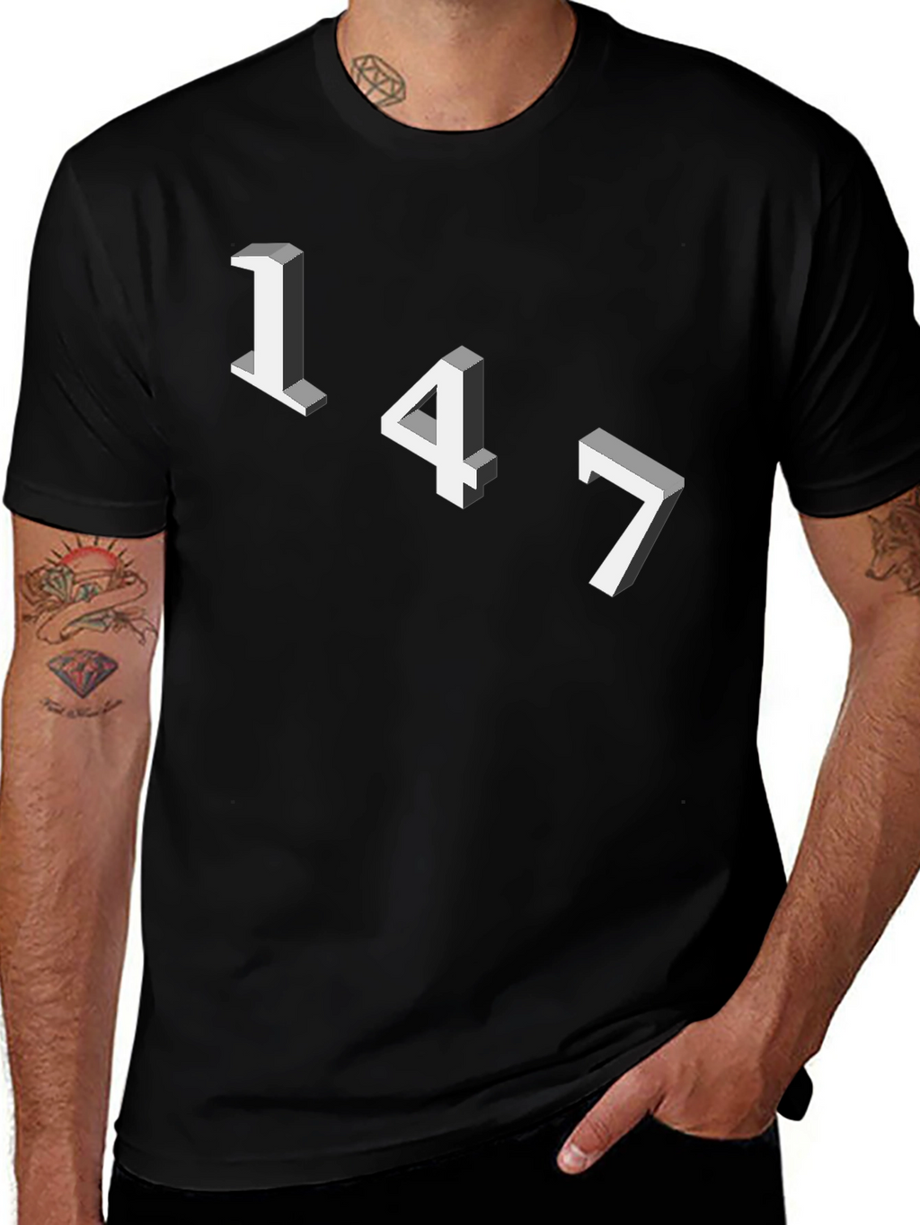 Geometric Number Tee - 147 Graphic Black T-Shirt
