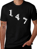 Geometric Number Tee - 147 Graphic Black T-Shirt