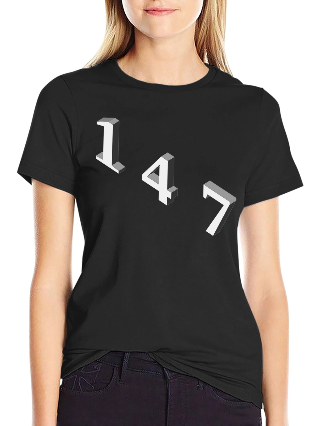 Geometric Number Tee - 147 Graphic Black T-Shirt
