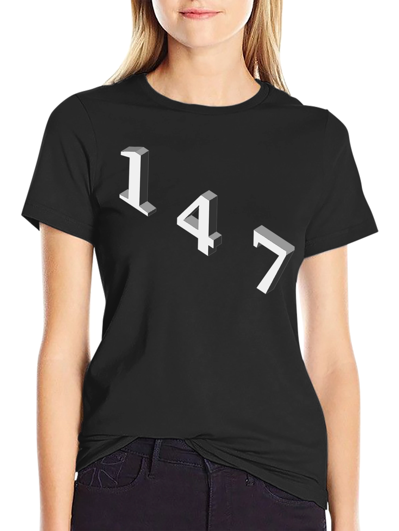 Geometric Number Tee - 147 Graphic Black T-Shirt
