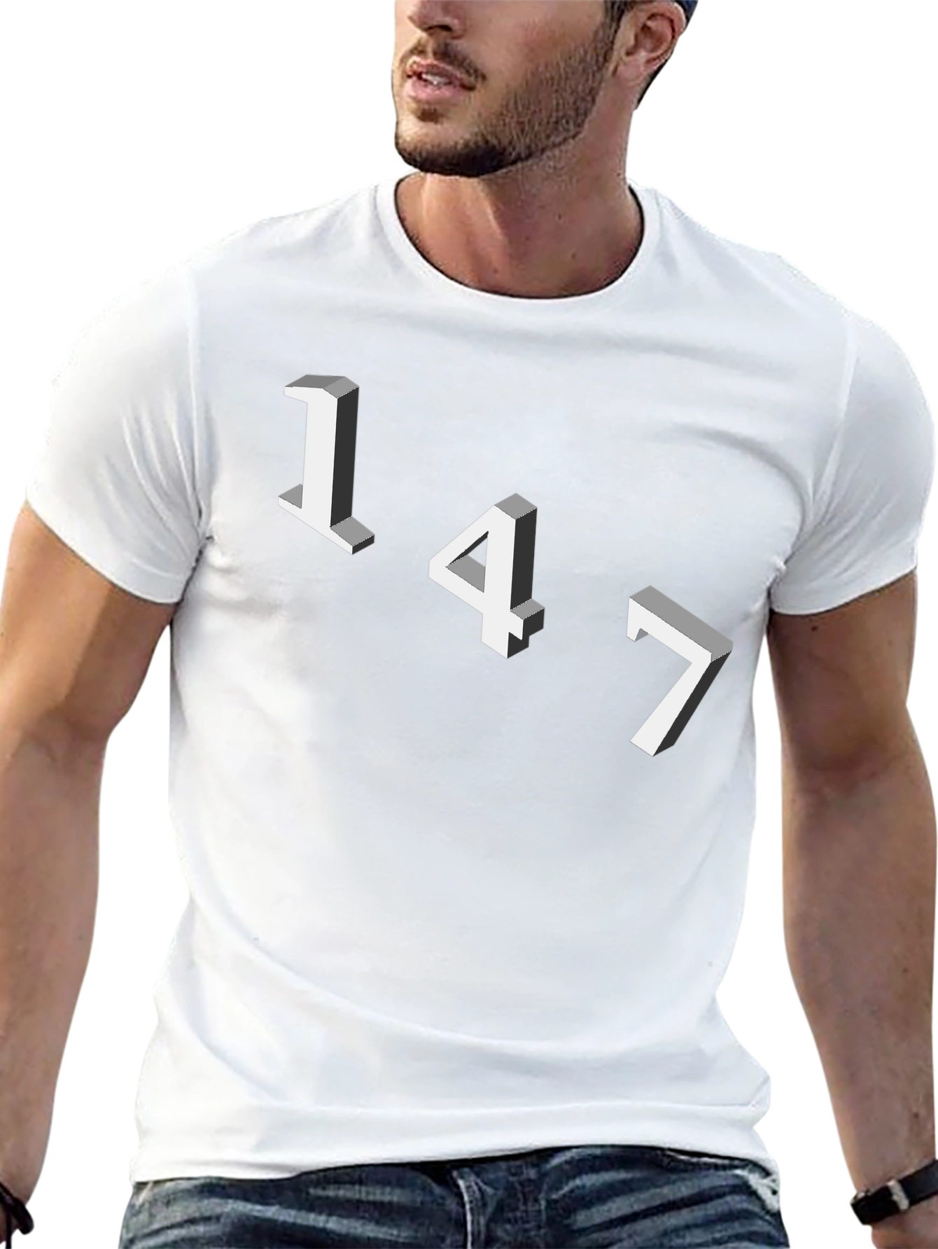 Geometric Number Tee - 147 Graphic Black T-Shirt