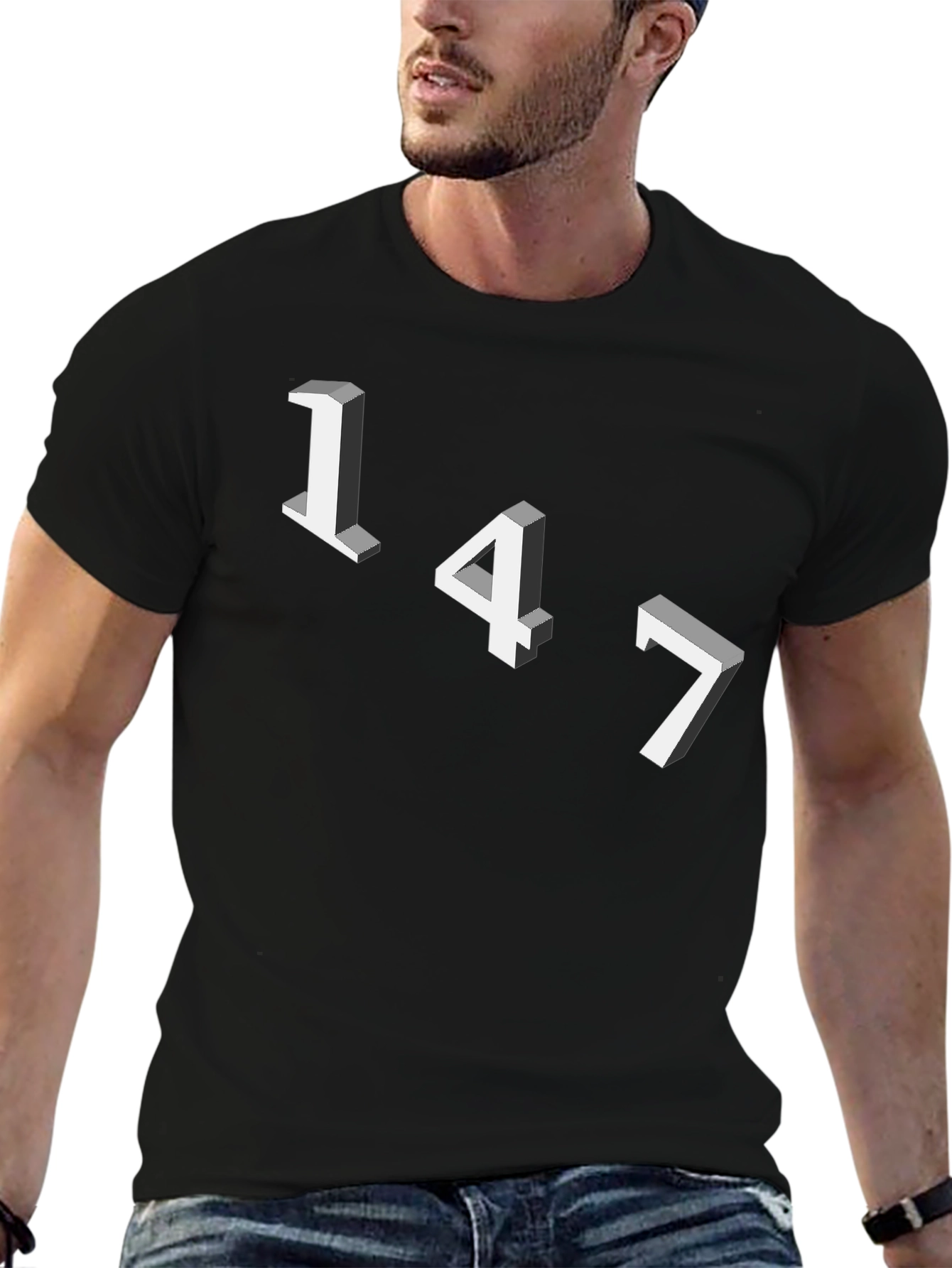Geometric Number Tee - 147 Graphic Black T-Shirt