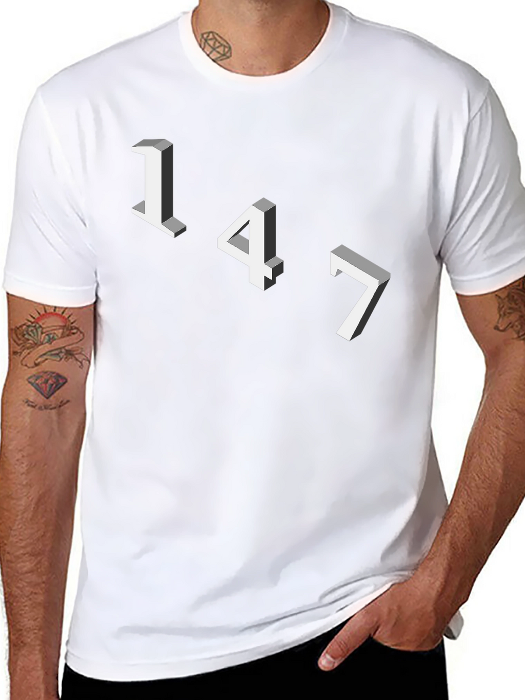 Geometric Number Tee - 147 Graphic Black T-Shirt