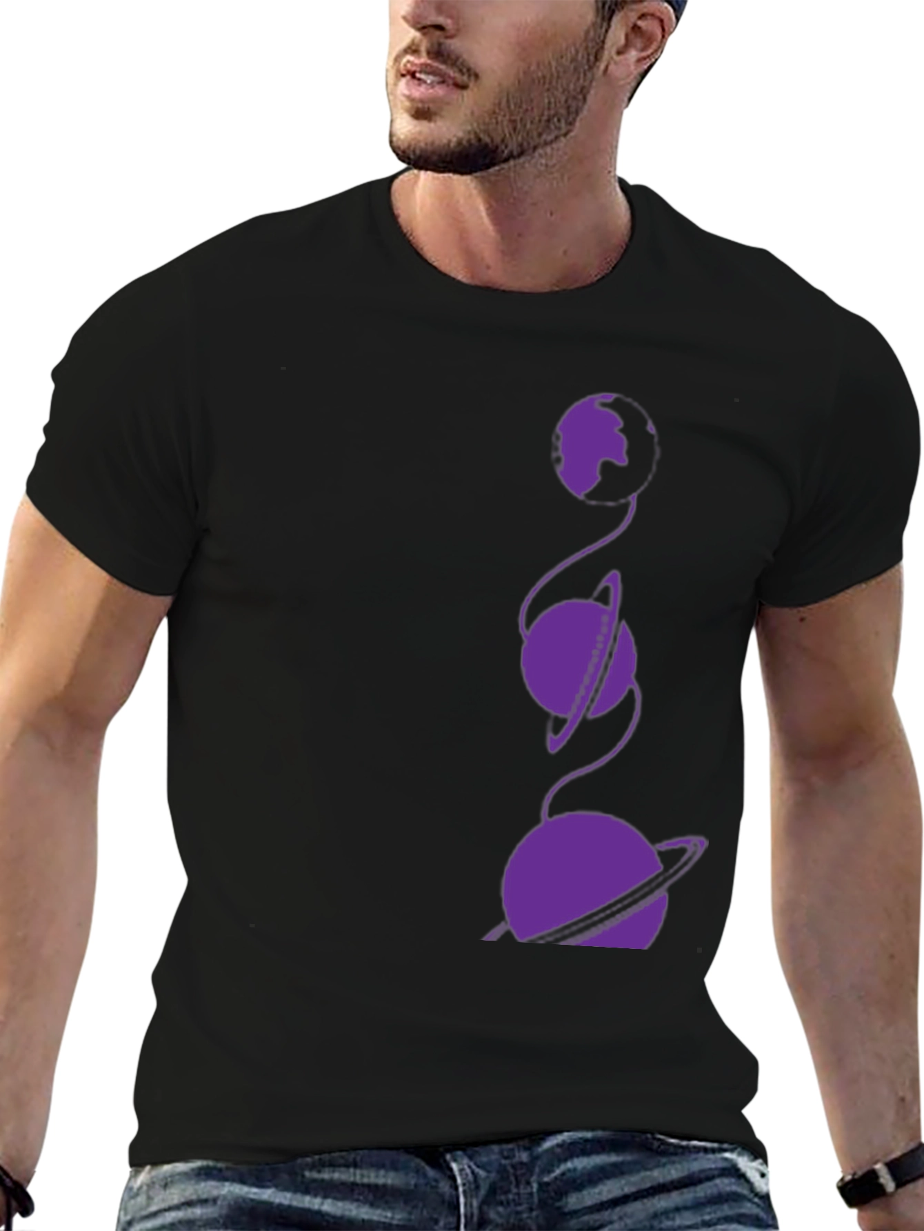 Cosmic Planet Graphic Tee - Black Cotton T-Shirt