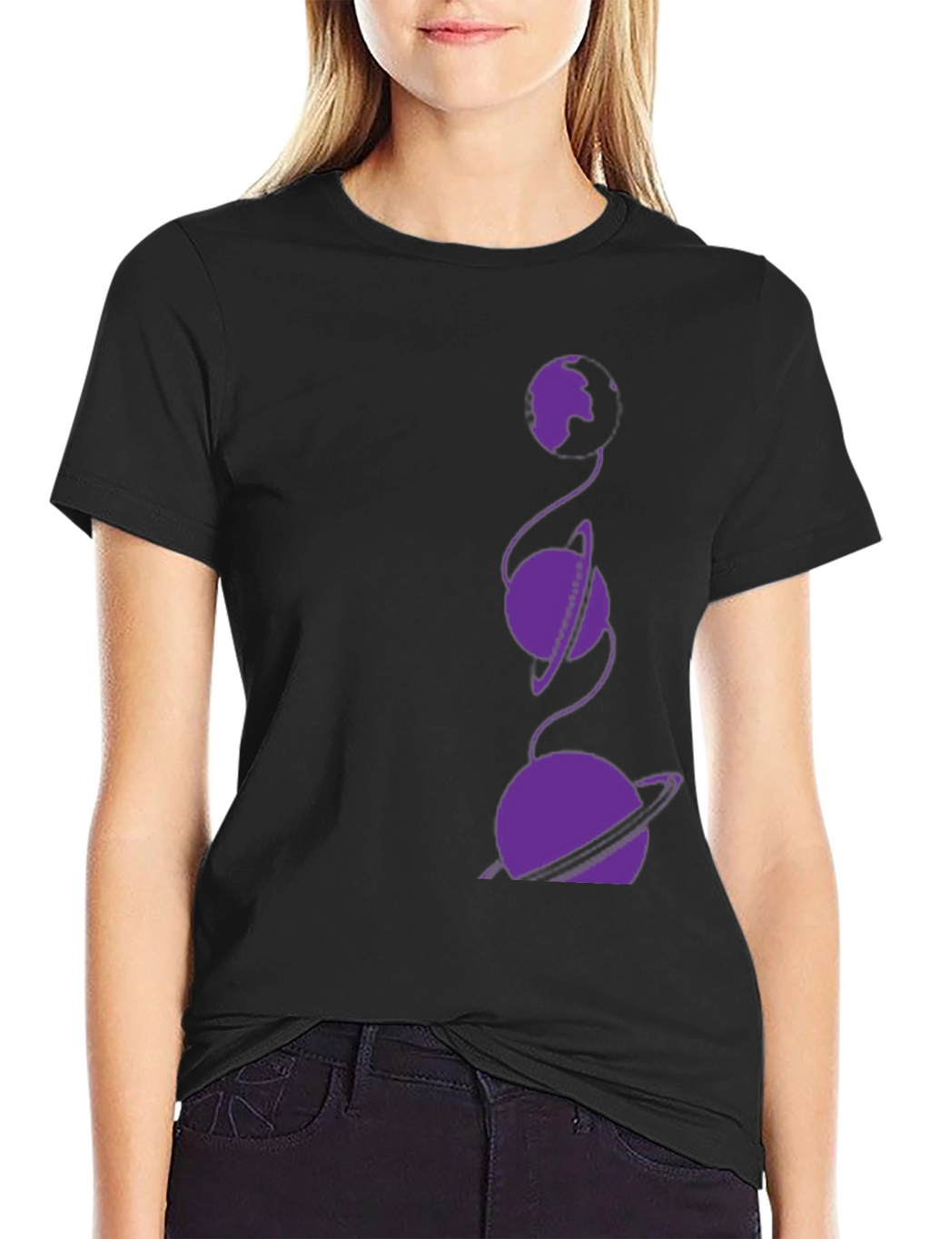 Cosmic Planet Graphic Tee - Black Cotton T-Shirt