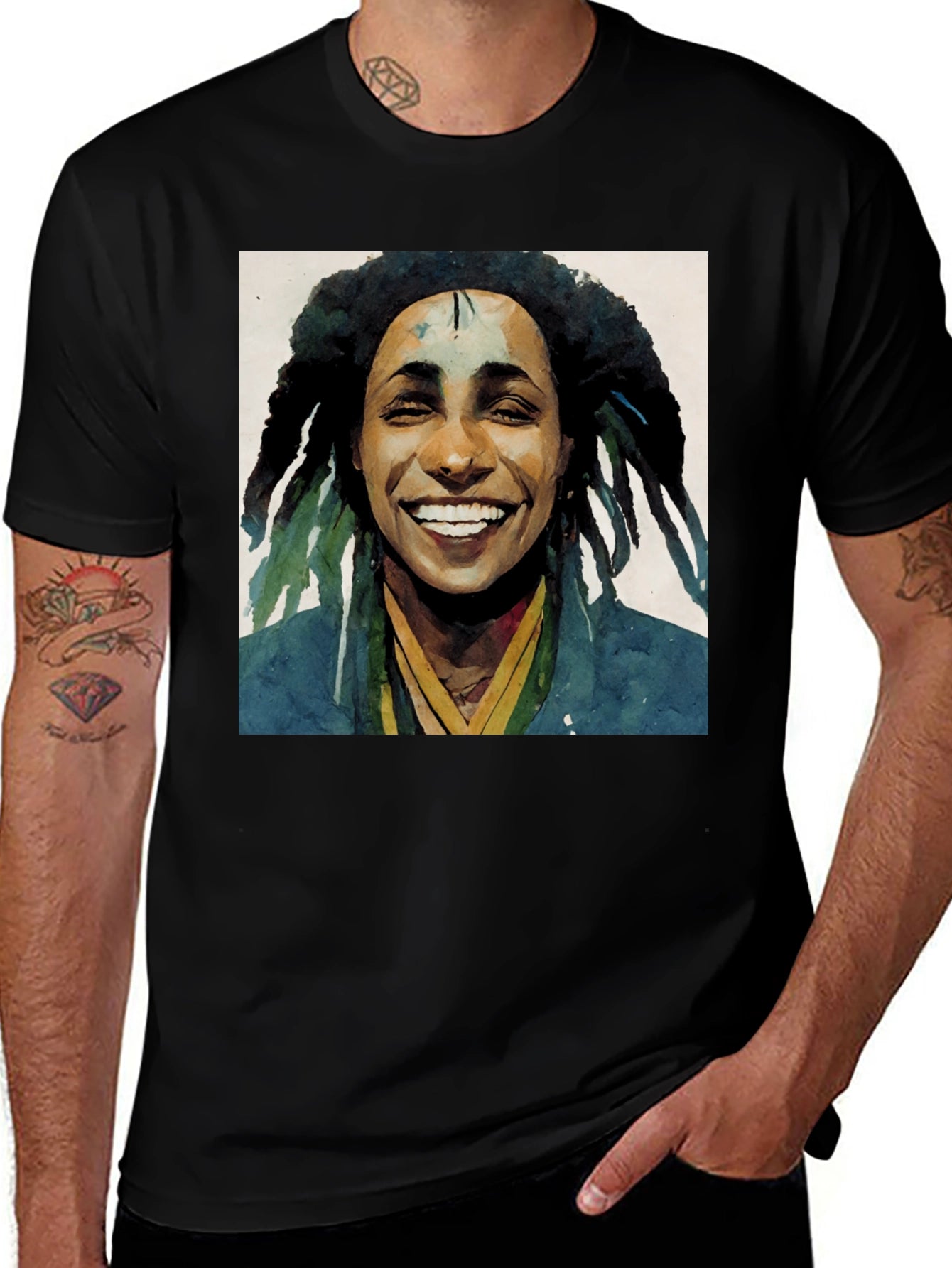 Watercolor Portrait Tee - Rastafarian Style