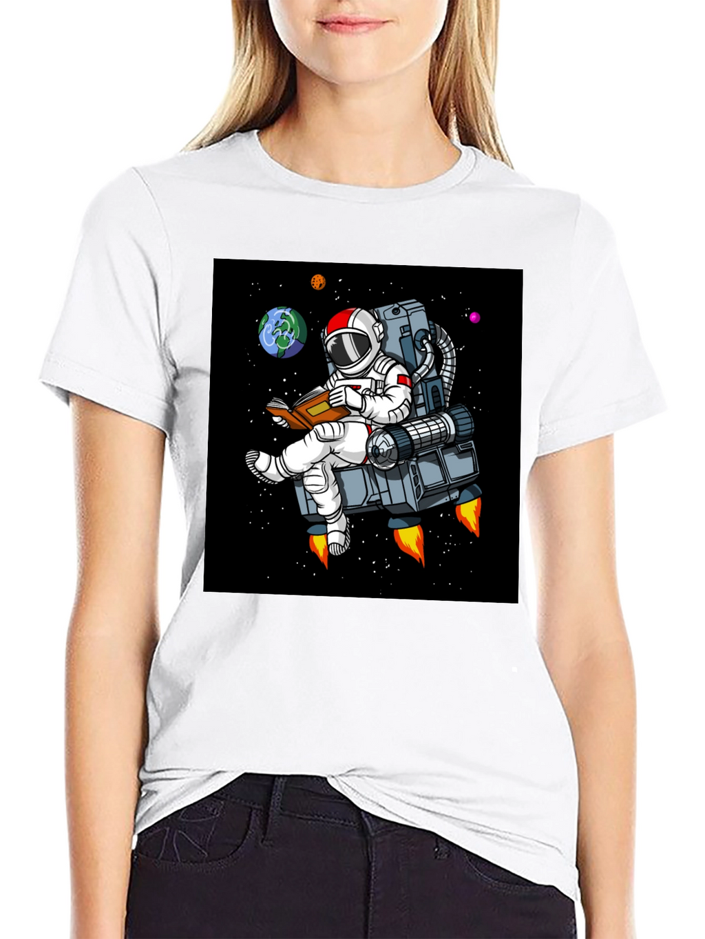 Astronaut Reading in Space T-Shirt - Black