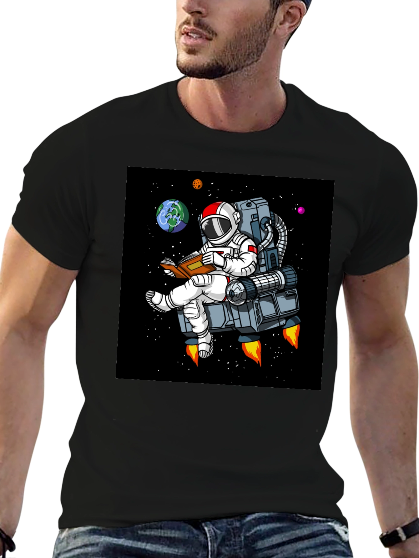 Astronaut Reading in Space T-Shirt - Black