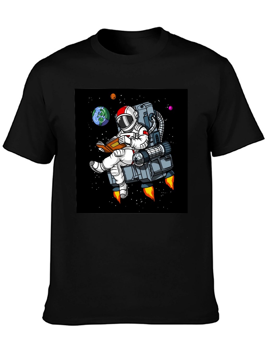 Astronaut Reading in Space T-Shirt - Black