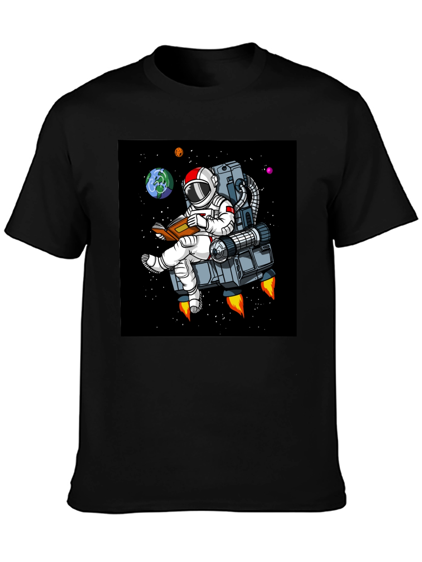 Astronaut Reading in Space T-Shirt - Black