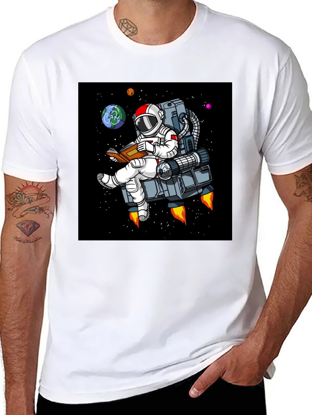 Astronaut Reading in Space T-Shirt - Black