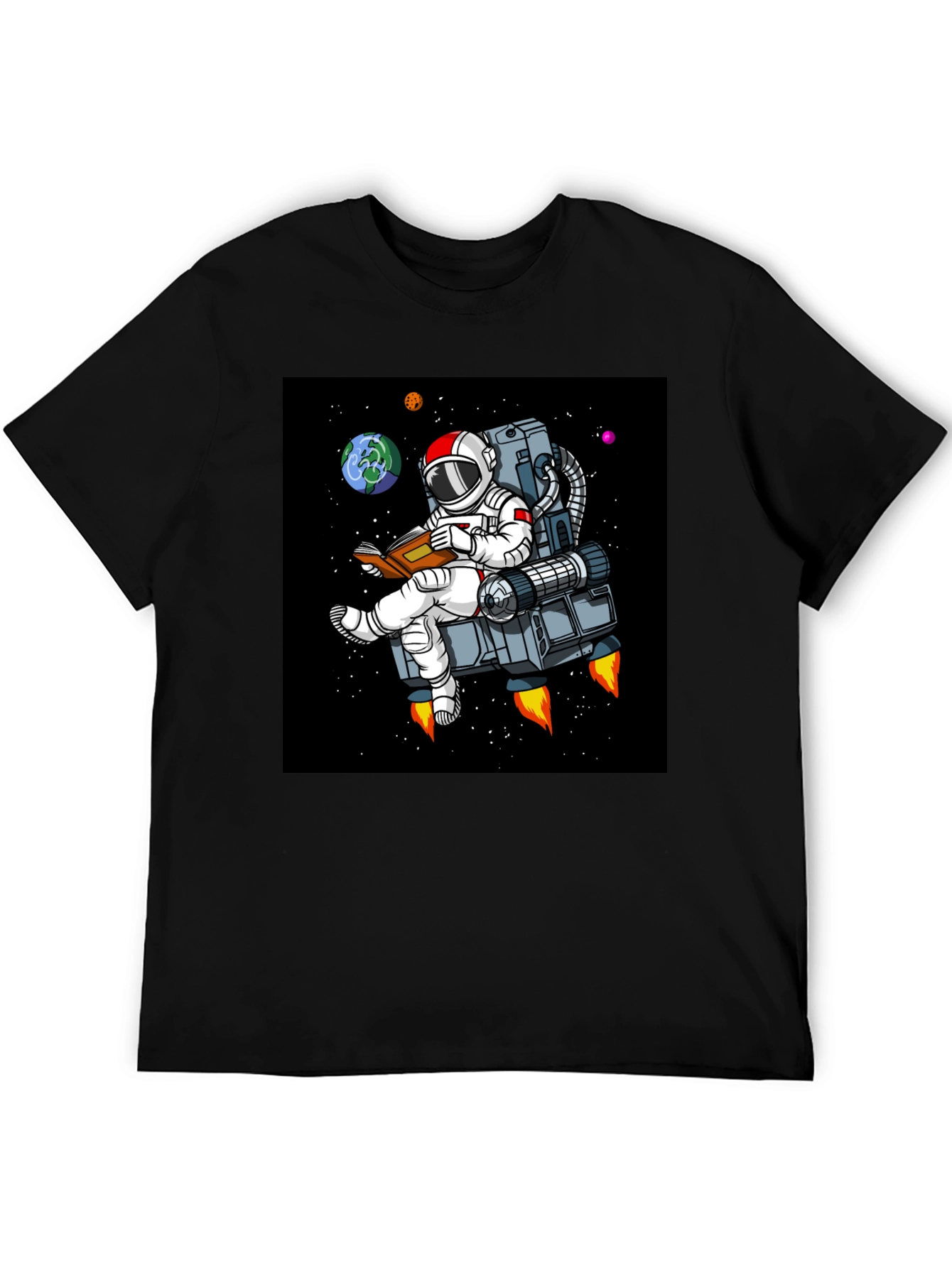 Astronaut Reading in Space T-Shirt - Black