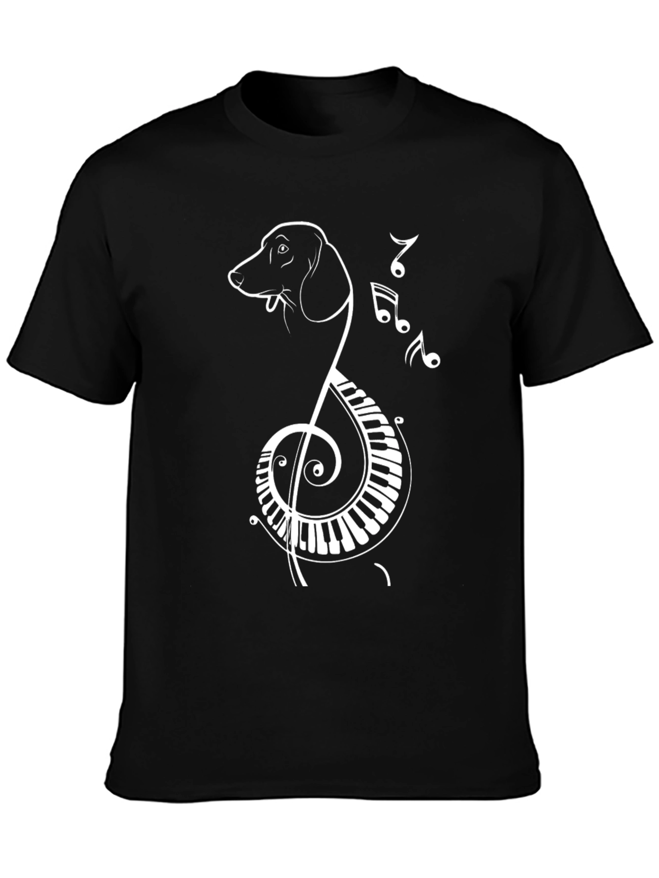 Musical Dog Graphic Tee - Black Cotton T-Shirt