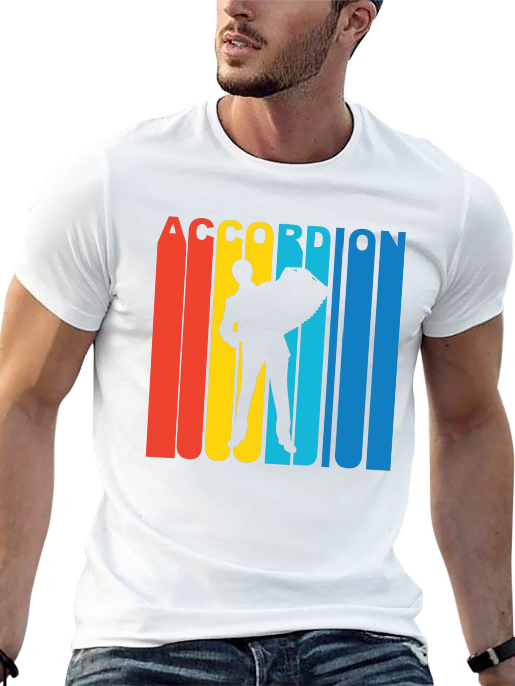 Retro Accordion Player Graphic T-Shirt