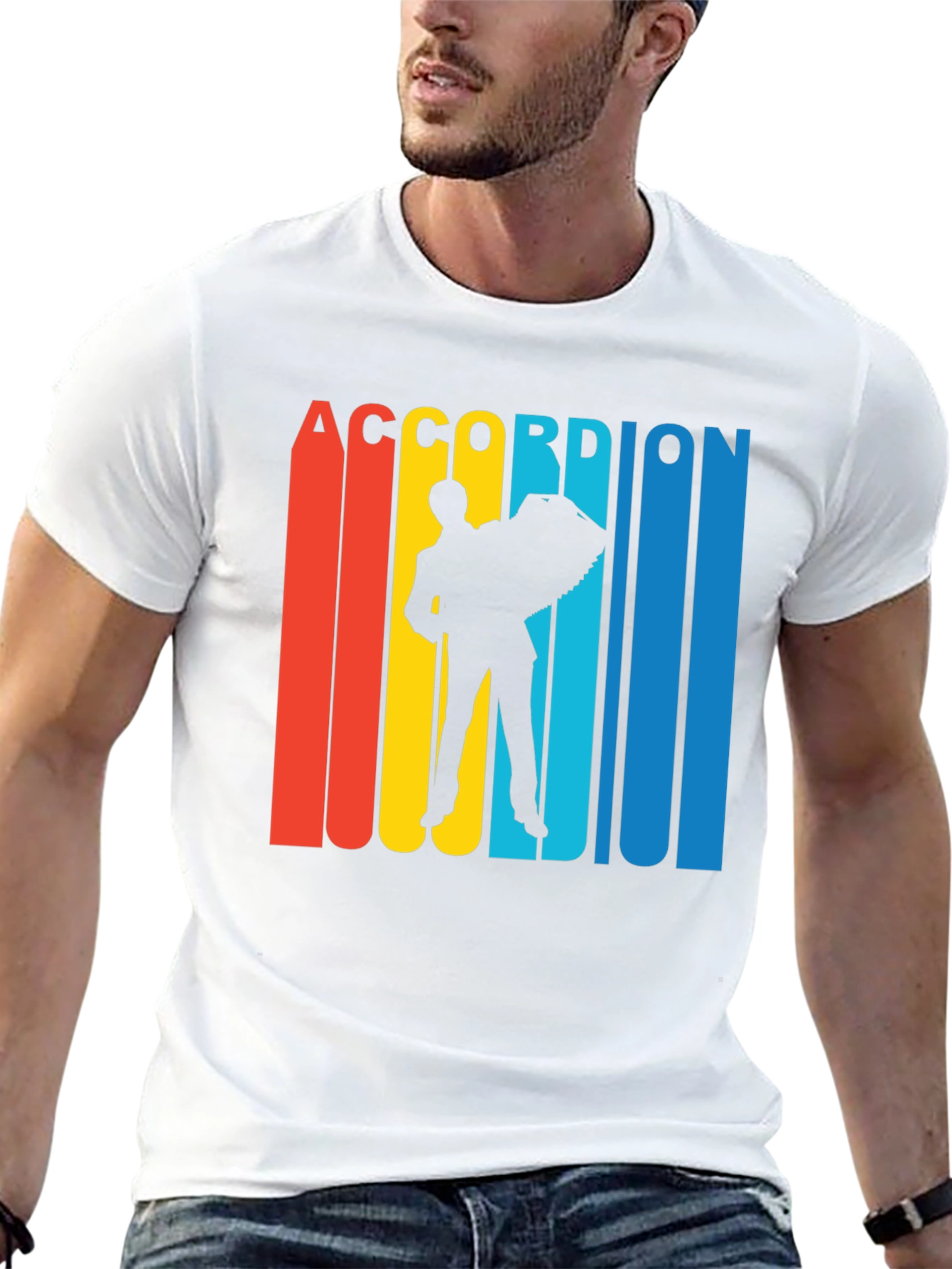 Retro Accordion Player Graphic T-Shirt